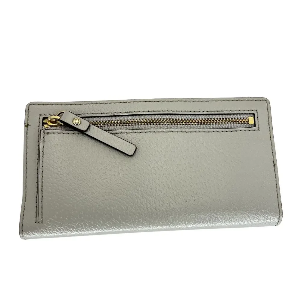 Kate Spade Stacy Wallet Gray Pebbled Leather Bi-Fold Snap Closure Zip Pocket